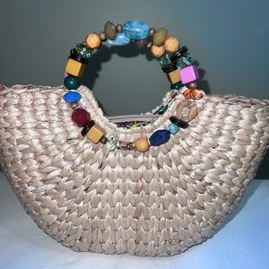 Cappelli Straworld Bags | Cappelli Straw Purse with Beaded Handles-beach bag